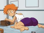  ass barefoot bike_shorts cowboy_bebop dark_skin edward_wong_hau_pepelu_tivrusky_iv morpheus orange_hair 