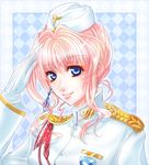  aiguillette blonde_hair blue_eyes earrings gloves hat jewelry long_hair lowres macross macross_frontier macross_frontier:_sayonara_no_tsubasa mayan medal military military_uniform salute sheryl_nome single_earring smile solo star_bloom uniform 