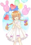  ^_^ ^o^ balloon bow braid closed_eyes dress facing_viewer hair_bow heart heart_balloon kuga_tsukasa long_hair orange_hair original ribbon smile solo twin_braids 