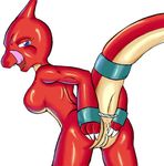  anus bdsm bondage bound breasts charmeleon female looking_at_viewer looking_back nintendo offering pok&#233;mon pok&#233;morph pok&eacute;mon presenting pussy raised_tail reptile scalie solo tail tongue unknown_artist video_games 