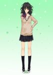 absurdres amagami bad_id bad_pixiv_id black_eyes black_hair blush frown gift hand_on_hip highres holding holding_gift incoming_gift messy_hair miniskirt pleated_skirt school_uniform skirt solo standing sumishuu sweater tanamachi_kaoru valentine 