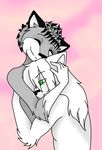  anthro canine cuddle cuddling duo eyes_closed feline fox gay green_eyes grey_fox hug love male mammal mega nude romantic smile toris 
