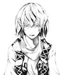  greyscale mizuhashi_parsee monochrome pointy_ears realistic scarf short_hair slit_pupils solo sousou_(sousouworks) touhou upper_body 