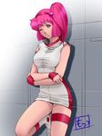  bad_id bad_pixiv_id mots one_eye_closed original pink_hair red_eyes shirt solo taut_clothes taut_shirt 