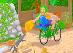  bicycle bike cat couple green_hair hat mermaid monster_girl 