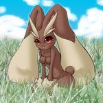  breasts female grass kneeling lopunny nintendo pok&#233;mon pok&#233;morph pok&eacute;mon solo unknown_artist video_games 