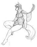  anthro bandage bulge canine cape eyeless eyewear fydbac goggles jackal leotard lq lq_(character) male mammal missing_eye solo 