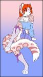  accelo accelo_(character) background_gradient collar crossdressing feline halter_top heterochromia male skimpy snow_leopard solo stockings 