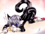  ??? all_fours animal_ears ass-up ass_up blue_eyes blush cat claws face_markings feet feline female furry grey grey_hair hair japanese_text karin pawpads paws raised_tail short_hair silver_hair solo tag_me tail tetetor-oort 