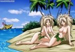  bbmbbf beach blonde_hair boat breasts cat dominion_tank_police feline female grass_skirt hair mammal nipples palcomix palm_tree puma_twins seaside shipwreck sibling siblings topless tropical twins wallpaper water 