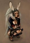  animal_ears bad_id bad_pixiv_id breasts bunny_ears dark_skin ears_through_headwear final_fantasy final_fantasy_xii fran helmet large_breasts long_hair red_eyes revealing_clothes solo tokiwa_osamu viera white_hair 