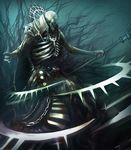  absurdres akakatta bone dark demon fantasy highres male male_focus monster skeleton skull solo staff 