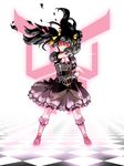  alternate_color alternate_hair_color black_hair bow checkered checkered_floor gloves glowing glowing_eyes hair_bow kamen_rider kamen_rider_kuuga kamen_rider_kuuga_(series) kaname_madoka kaneko_tsukasa long_hair mahou_shoujo_madoka_magica parody red_eyes solo twintails 
