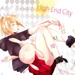  bad_id bad_pixiv_id blonde_hair bow bunny clock closed_eyes earrings hair_bow hair_ornament hairclip hatsuko high_heels jacket jewelry kagamine_rin legs number shoes short_hair sitting skirt solo stuffed_animal stuffed_bunny stuffed_toy vocaloid 