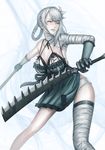  bad_id bad_pixiv_id bandages belt bow braid breasts burunuu_(bullnukko) cleavage dual_wielding elbow_gloves flower frills gloves hair_ornament holding kaine_(nier) large_breasts lingerie negligee nier nier_(series) panties ribbon short_hair silver_hair solo sword thigh_strap thighhighs underwear weapon white_hair white_panties yellow_eyes 