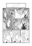  comic doujinshi greyscale holding_hands interlocked_fingers kaname_madoka mahou_shoujo_madoka_magica monochrome multiple_girls saliva saliva_trail tomoe_mami translated ugatsu_matsuki yuri 