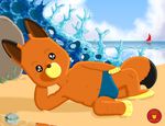  b_j_bear beach canine coral_reef cub fox freddy_fox hi_res male mammal maple_town michael_j_bear sea seaside solo speedo swimsuit water young 