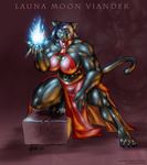  2004 big_breasts black breasts crouching feline female iron-wolf launa_moon_viander magic muscles panther shiny skimpy solo sorceror witch 