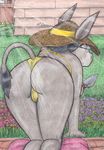  bent_over bikini butt clothed clothing donkey equine female flower from_behind gardening hat mammal mature milf mother parent paul_lucas skimpy solo swimsuit thong tight_clothing 