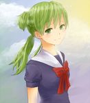  amamiya_misaki bad_id bad_pixiv_id bow green_eyes green_hair koiwai_yotsuba long_hair older quad_tails school_uniform solo teenage yotsubato! 