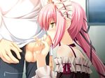  alice_(bloody_rondo) bloody_rondo blush censored fellatio game_cg penis pink_hair sakaki_maki yellow_eyes 