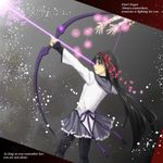  aiming akemi_homura arrow black_hair bow_(weapon) bug butterfly english glowing highres insect long_hair magical_girl mahou_shoujo_madoka_magica pantyhose profile purple_eyes ribbon solo spoilers tokino_mitsuru weapon 