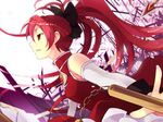  bare_shoulders chain detached_sleeves long_hair magical_girl mahou_shoujo_madoka_magica milcho polearm ponytail profile red_eyes red_hair sakura_kyouko solo spear upper_body weapon 