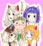  animal_crossing black_eyes blonde_hair blush cat cat_ears doubutsu_no_mori eyelashes eyeliner heart human makeup monique nintendo olivia olivia_(doubutsu_no_mori) personification player_1 purple_hair purrl rosie translation_request villager_(doubutsu_no_mori) white_hair 