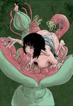  1girl 2girls black_hair breasts crying elf elves fairy helpless impregnation large_breasts long_hair monster multiple_girls nipple_penetration nipples plant pointy_ears pussy_juice rape simple_background slime tears tentacle trapped vore yukimi 