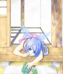  blue_eyes blue_hair chips eating food lying nymph_(sora_no_otoshimono) solo sora_no_otoshimono twintails wings 