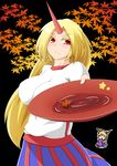  bad_id bad_pixiv_id blonde_hair chibi chibi_inset cup doseisan_(dosei-san) frown gourd horn hoshiguma_yuugi ibuki_suika long_hair red_eyes sakazuki solo touhou 