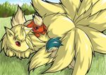  canine eyes_closed feral flareon forest fox grass kitsune multiple_tails ninetales outside pok&eacute;mon quilava red_eyes tail tree unknown_artist リフィレン 