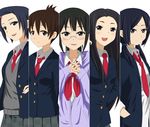  bad_id bad_pixiv_id black_eyes black_hair blazer brown_eyes brown_hair extra glasses hood hoodie inou_hiroaki jacket k-on! long_hair matsumoto_mifuyu miyamoto_akiyo multiple_girls necktie no_thank_you! sakurai_natsuka satou_akane school_uniform short_hair wajima_maki 