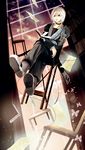  bad_id bad_pixiv_id book bookshelf bug butterfly chair crossed_legs flying flying_paper glasses highres ichitaro insect male_focus morichika_rinnosuke night paper silver_hair sitting solo touhou window 