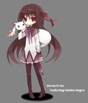  akebi_(kakororo) akemi_homura bad_id bad_pixiv_id black_hair dot_nose hair_ribbon kyubey long_hair magical_girl mahou_shoujo_madoka_magica pantyhose ribbon 