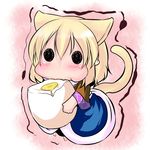  animal_ears blonde_hair blush cat_ears cat_tail chibi eating egg egg_yolk extra_ears food hardboiled_egg hoshizuki_(seigetsu) kemonomimi_mode minigirl mizuhashi_parsee puru-see scarf solo tail touhou trembling 