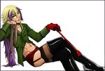  1boy abs blonde_hair boots crossdress crossdressing garters male male_focus midriff muscle purple_hair riding_crop rope solo white_background 