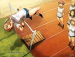  buruma dated faustsketcher gym_uniform high_jump jumping mat multiple_girls open_mouth original track track_and_field watermark web_address 