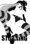  breasts detached_sleeves high_heels highres long_hair monochrome panties panty panty_&amp;_stocking_with_garterbelt shoes stocking_(character) stocking_(psg) striped striped_legwear striped_thighhighs topless underwear 