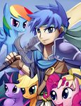  armor blonde_hair blue_eyes blue_hair cowboy_hat crossover equine female feral fire_emblem friendship_is_magic fur green_eyes group hair hat horn horns horse human ike looking_at_viewer male mammal multi-colored_hair my_little_pony negativefox pegasus pink_eyes pink_fur pink_hair pinkie_pie_(mlp) pony purple_eyes rainbow_dash_(mlp) rainbow_hair rarity_(mlp) sword twilight_sparkle_(mlp) two_tone_hair unicorn weapon wings 