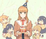  5girls ^_^ cake candle chibi closed_eyes food fruit gift grin happy_birthday hat igarashi_midori koito_yuu multiple_girls nakatani_nio nanami_touko plate saeki_sayaka school_uniform smile strawberry yagate_kimi_ni_naru yoshida_manaka 