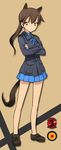  angela_salas_larrazabal animal_ears brown_hair horse_ears horse_girl horse_tail legs no_socks official_art ponytail shimada_fumikane skirt solo tail world_witches_series yellow_eyes 