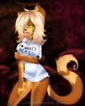  blonde_hair bottomless canine clothed clothing collar female fox green_eyes hair half-dressed mammal solo tofu93 tongue 