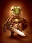  anio_aniyama armor cape chrono_trigger frog kaeru_(chrono_trigger) male_focus no_humans shield sword weapon 