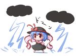  :&lt; blue_hair chibi dark_clouds lightning maitora nagae_iku red_eyes shawl solo touhou translated 