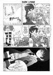  2girls braid comic dark_persona glasses hard_translated highres kosshii_(masa2243) lynette_bishop monochrome multiple_girls necktie panties perrine_h_clostermann single_braid strike_witches thighhighs translated typeset underwear 