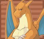  brown_eyes charizard claws dragon fangs grin horns looking_at_viewer male muscles nude pok&eacute;mon reptile scalie shenanigan solo standing wings 