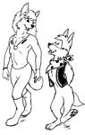  anthro black_and_white bowmanswolf canine duo female florence_ambrose freefall mammal mcmurry monochrome pawpads walking wolf zonie 