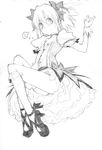  ayasaki_hayate blush bolze bow cosplay crossdressing gloves greyscale hair_bow hayate_no_gotoku! kaname_madoka kaname_madoka_(cosplay) kneehighs mahou_shoujo_madoka_magica male_focus monochrome short_hair short_twintails sketch skirt solo spoken_blush twintails 