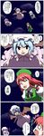  4koma bat_wings blue_eyes blue_hair bow braid china_dress chinese_clothes comic dress fang flying green_eyes hair_bow hat highres hong_meiling izayoi_sakuya long_hair maid maid_headdress multiple_girls open_mouth patchouli_knowledge purple_eyes purple_hair red_eyes red_hair remilia_scarlet seren_(staphy) short_hair silver_hair sky star touhou translation_request twin_braids wings 